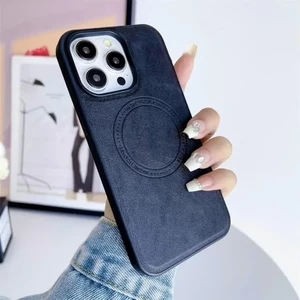 قاب Crystal طرح چرم MagSafe محافظ لنزدار Xiaomi Redmi Note 13 Pro 5G / Poco X6 5G - خاکستری مشکی