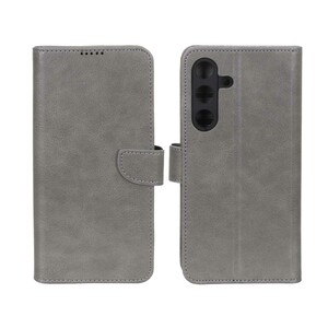 کیف چرمی موبایل مگنتی محافظ لنزدار Samsung Galaxy S25 FE - طوسی