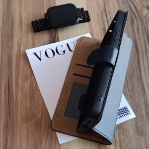 کیف چرمی موبایل مگنتی محافظ لنز دار مناسب Xiaomi X7 Pro - سرمه ای