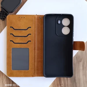 کیف چرمی موبایل مگنتی محافظ لنز دار  Xiaomi X7 Pro - عسلی