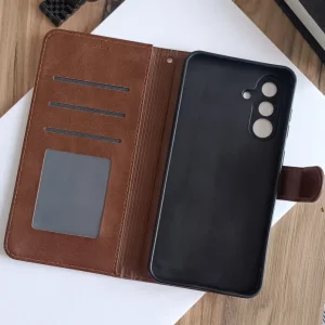 کیف چرمی موبایل مگنتی محافظ لنز دار  Samsung Galaxy A56/ A36 - عسلی