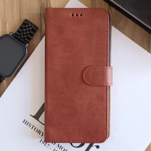 کیف چرمی موبایل مگنتی محافظ لنز دار  Samsung Galaxy S24 FE - قهوه ای