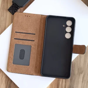 کیف چرمی موبایل مگنتی محافظ لنز دار  Samsung Galaxy S24 FE - قهوه ای