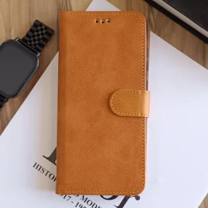 کیف چرمی موبایل مگنتی محافظ لنز دار  Samsung Galaxy S24 FE - عسلی