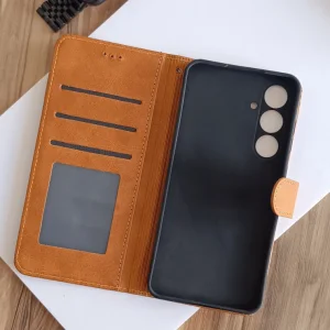 کیف چرمی موبایل مگنتی محافظ لنز دار  Samsung Galaxy S24 FE - سرمه ای