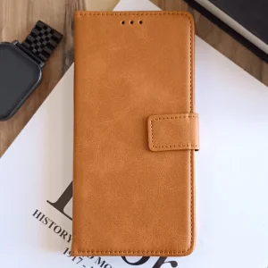 کیف چرمی موبایل مگنتی محافظ لنز دار  Samsung Galaxy A54 - عسلی