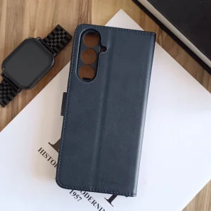 کیف چرمی موبایل مگنتی محافظ لنز دار  Samsung Galaxy S25 FE - سرمه ای