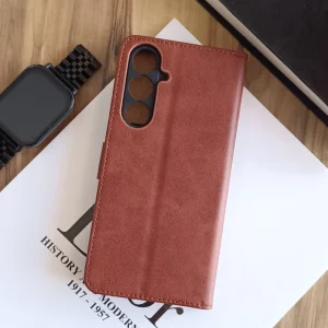 کیف چرمی موبایل مگنتی محافظ لنز دار  Samsung Galaxy S25 FE - قهوه ای