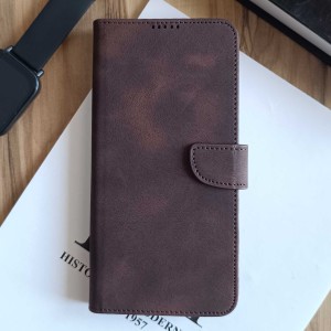 کیف چرمی موبایل مگنتی محافظ لنز دار  Samsung Galaxy A07 - قهوه ای تیره