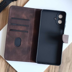 کیف چرمی موبایل مگنتی محافظ لنز دار  Samsung Galaxy A07 - قهوه ای