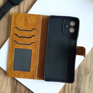 کیف چرمی موبایل مگنتی محافظ لنز دار  Samsung Galaxy A07 - قهوه ای تیره