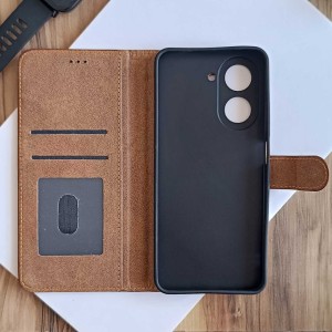 کیف چرمی موبایل مگنتی محافظ لنز دار  Xiaomi Redmi A5  - قهوه ای تیره