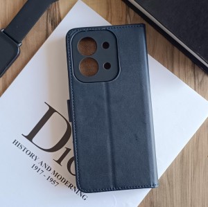 کیف چرمی موبایل مگنتی محافظ لنز دار  Xiaomi Redmi 15C  - سرمه ای