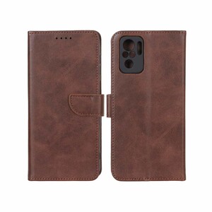 کیف چرمی موبایل مگنتی محافظ لنزدار Xiaomi Redmi Note 10 4G / Redmi Note 10S / Poco M5S - قهوه ای