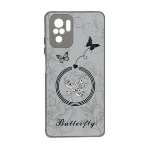 قاب Butterfly نگین دار آینه ای طرح مگ سیف Xiaomi Redmi Note 10 4G / Redmi Note 10S / Poco M5S - خاکستری
