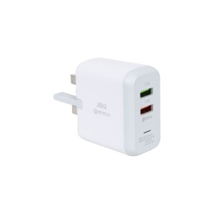 شارژر دیواری فست دو پورت JBQ مدل F-2USB 18W همراه با کابل آیفون - سفید (گارانتی یکساله رصاصی)