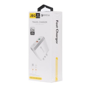 شارژر دیواری فست دو پورت JBQ مدل F-2USB 18W همراه با کابل آیفون - سفید (گارانتی یکساله رصاصی)