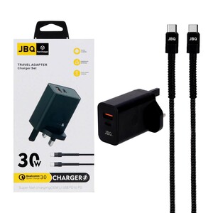 شارژر دیواری فست دو پورت JBQ مدل HC-30w 30W همراه با کابل Type-C To Type-C  - مشکی (گارانتی یکساله رصاصی)