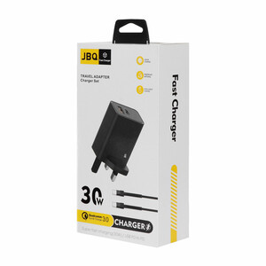 شارژر دیواری فست دو پورت JBQ مدل HC-30w 30W همراه با کابل Type-C To Type-C  - مشکی (گارانتی یکساله رصاصی)