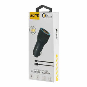 شارژر فندکی فست دو پورت JBQ مدل CC-D5 18W همراه با کابل آیفون - مشکی (گارانتی یکساله رصاصی)
