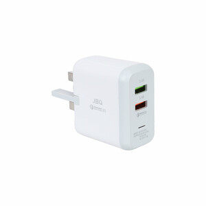 شارژر دیواری فست دو پورت JBQ مدل F-2USB 18W همراه با کابل آیفون - سفید (گارانتی یکساله رصاصی)