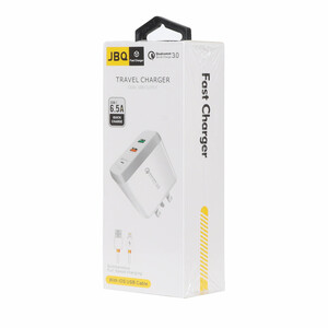 شارژر دیواری فست دو پورت JBQ مدل F-2USB 18W همراه با کابل آیفون - سفید (گارانتی یکساله رصاصی)