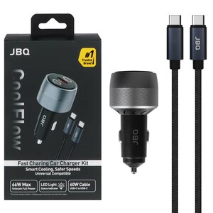 شارژر فندکی PD و فست سه پورت JBQ مدل Cool Flow C82339A 66W به همراه کابل شارژ Type-C To Type-C - مشکی (گارانتی یکساله رصاصی)