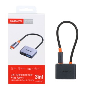 هاب 3 پورت USB3.0 - HDMI - Type-C Tranyoo مدل HB5-C - خاکستری