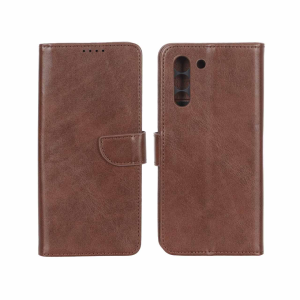 کیف چرمی موبایل مگنتی محافظ لنزدار Samsung Galaxy S21 FE - قهوه ای