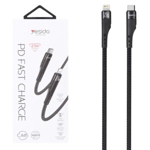 کابل شارژ 3 متری PD و فست Yesido Type-C To Lightning مدل CA115 27W - مشکی (گارانتی 18 ماه تعویض نیکان همراه)