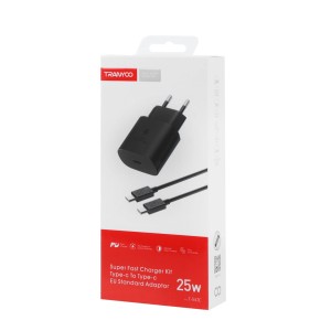 شارژر دیواری 25W فست و PD تک پورت Tranyoo مدل T-SA2C به همراه کابل شارژ Type-C To Type-C - مشکی
