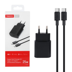 شارژر دیواری 25W فست و PD تک پورت Tranyoo مدل T-SA2C به همراه کابل شارژ Type-C To Type-C - مشکی