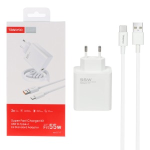 شارژر دیواری 55W فست تک پورت TRANYOO مدل EU3-C به همراه کابل شارژ Type-C - سفید