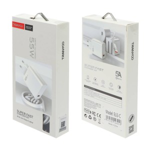 شارژر دیواری 55W فست تک پورت TRANYOO مدل EU3-C به همراه کابل شارژ Type-C - سفید