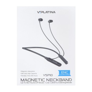 هندزفری گردنی بی سیم با سری مگنتی VIPLATINA با قابلیت ENC مدل VSP10 - مشکی (گارانتی 18 ماه تعویض نیکان همراه)