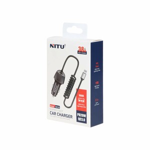 شارژر فندکی فست و PD تک پورت NITU مدل NDC26 38W بهمراه کابل متصل آیفون - مشکی (گارانتی 18 ماه تعویض نیکان همراه)