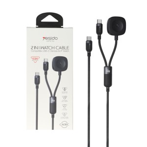 کابل شارژ 1.2 متری فست Type-C to Type-C و شارژر وایرلس yesido مدل CA136C 60W - مشکی (گارانتی 18 ماه تعویض نیکان همراه)