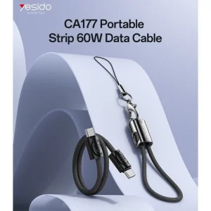 کابل شارژ فست 20 سانتی Yesido Type-C To Type-C و جاسوئیچی مدل CA177 60W - مشکی (گارانتی 18 ماه تعویض نیکان همراه)