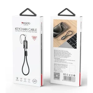کابل شارژ فست 20 سانتی Yesido Type-C To Type-C و جاسوئیچی مدل CA177 60W - مشکی (گارانتی 18 ماه تعویض نیکان همراه)