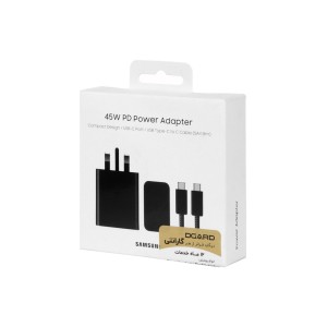 شارژر دیواری سه پین فست و PD تک پورت SAMSUNG Type-C مدل EP-T4510 45W به همراه کابل شارژ Type-C - مشکی درجه یک (6 ماهه DST + بیمه نامه 12 ماهه DGARD) مجهز به فناوری NFC
