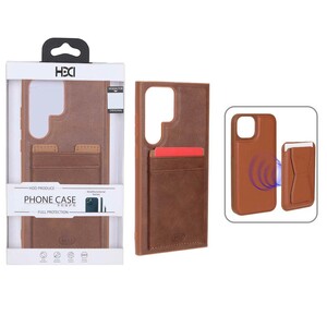 قاب اورجینال HDD چرمی جاکارتی مگنتی استندشو Samsung Galaxy S23 Ultra - قهوه ای (پک دار)