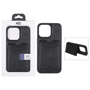 قاب اورجینال HDD چرمی جاکارتی مگنتی استندشو Apple iPhone 15 Pro Max - مشکی (پک دار)