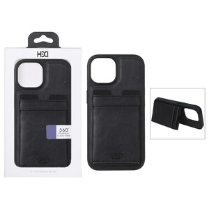 قاب اورجینال HDD چرمی جاکارتی مگنتی استندشو Apple iPhone 15 / iPhone 14 / iPhone 13 - مشکی (پک دار)