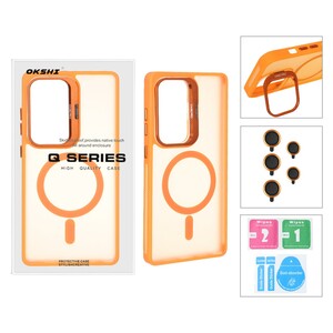 قاب Case Pro لنز آلومینیومی مات Magsafe با ست محافظ لنز رینگی مدل Samsung Galaxy S25 Ultra - نارنجی (پک دار)