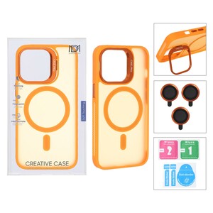 قاب Case Pro لنز آلومینیومی مات Magsafe با ست محافظ لنز رینگی مدل Apple iPhone 13 Pro - نارنجی (پک دار)