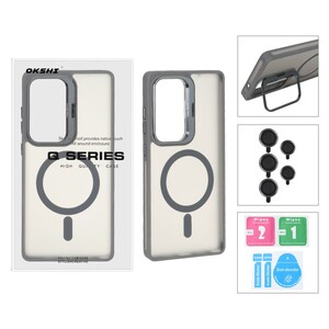 قاب Case Pro لنز آلومینیومی مات Magsafe با ست محافظ لنز رینگی مدل Samsung Galaxy S25 Ultra - خاکستری (پک دار)