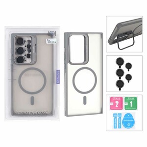 قاب Case Pro لنز آلومینیومی مات Magsafe با ست محافظ لنز رینگی مدل Samsung Galaxy S23 Ultra - خاکستری (پک دار)