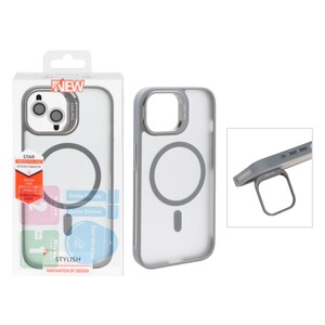 قاب Case Pro لنز آلومینیومی مات Magsafe با ست محافظ لنز رینگی مدل Apple iPhone 13 / iPhone 14 - خاکستری (پک دار)