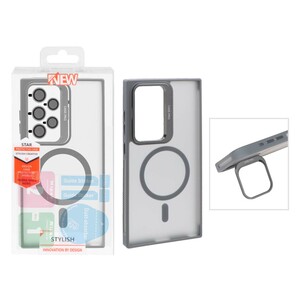 قاب Case Pro لنز آلومینیومی مات Magsafe با ست محافظ لنز رینگی مدل Samsung Galaxy S24 Ultra - خاکستری (پک دار)