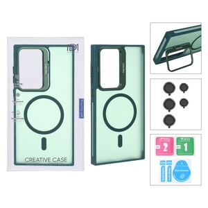 قاب Case Pro لنز آلومینیومی مات Magsafe با ست محافظ لنز رینگی مدل Samsung Galaxy S23 Ultra - سبز (پک دار)